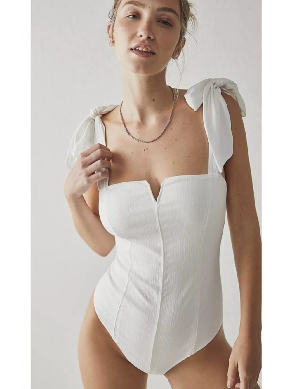 Intimately Free People Night Rhythm Corse Bodysuit White XS Tie Strap